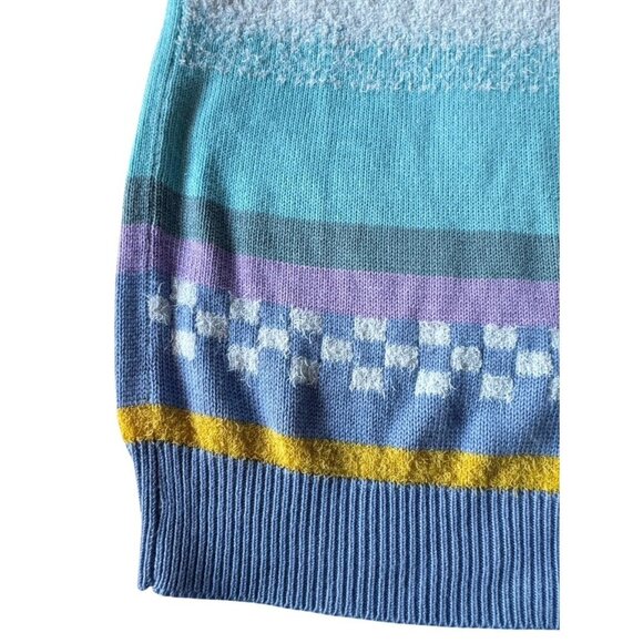 Vintage Pronto Moda 80s 90s Women's Sz L Pink Blue Striped Checkered Sweater - Picture 6 of 8